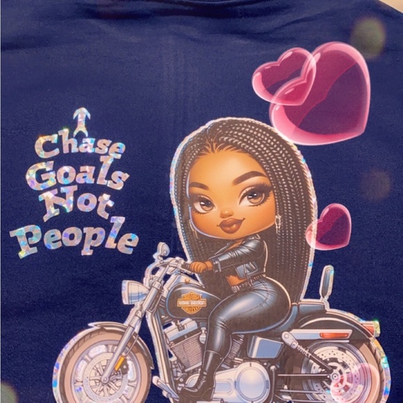 I chase goals not people long with Betty Boop on a motorcycle chasing goals. - Picture 2 of 2